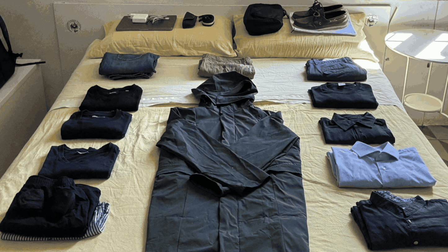 airport jacket with multiple pockets designed to replace carry on bag