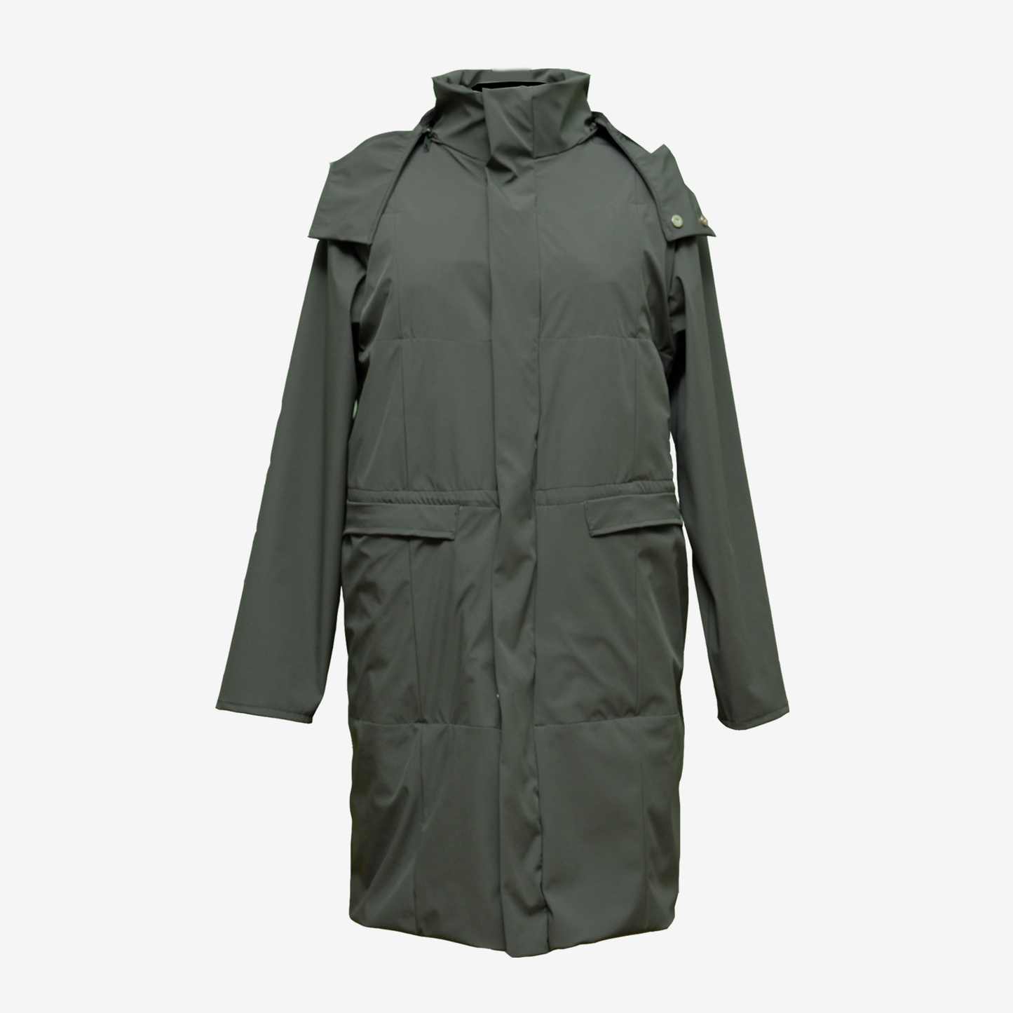 FlyOn travel jacket worn at airport carrying clothes without luggage